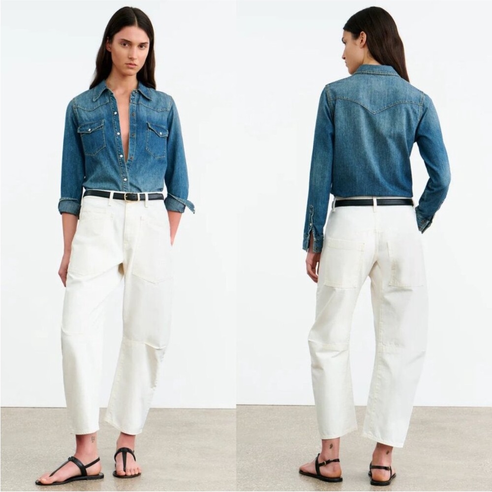 Nili Lotan Shon Denim Barrel Leg Tapered Crop Jean Pant - Size 28 Cream